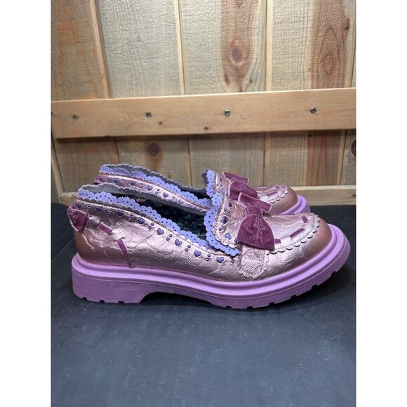 Irregular Choice Shoes - Irregular Choice Metallic Lilac Purple Loafers W/ Bows Scalloped Trim Lace US 11